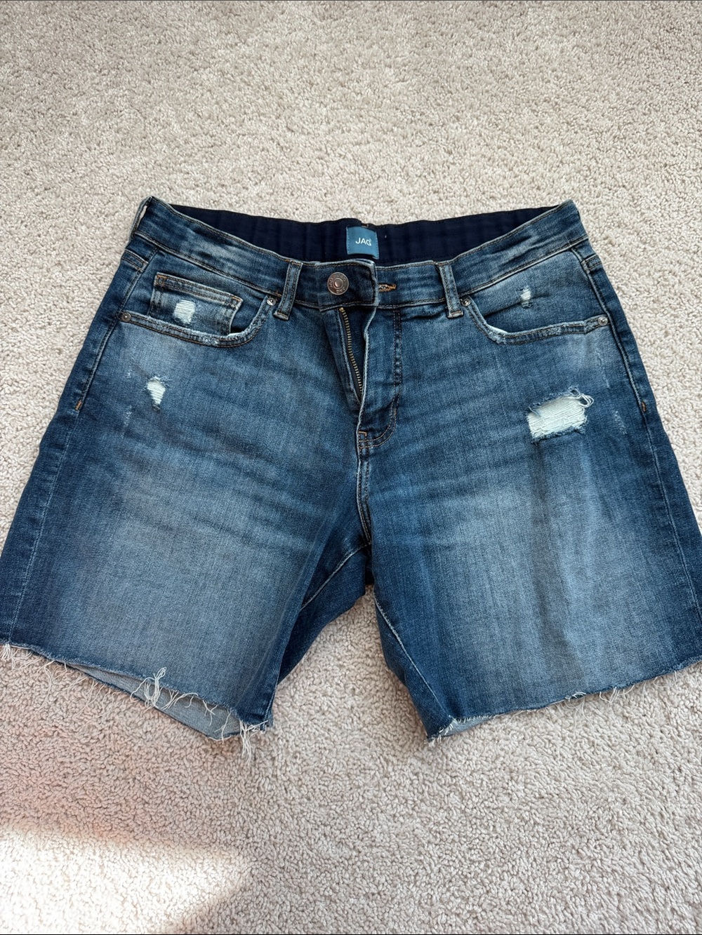 Jag Jeans Medium-Dark Blue Distressed Denim Shorts